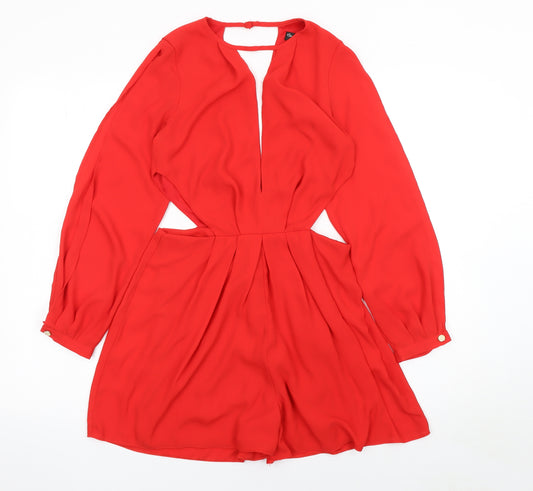 Miss Selfridge Women Red Size 8 Long Sleeve Cutout Playsuit