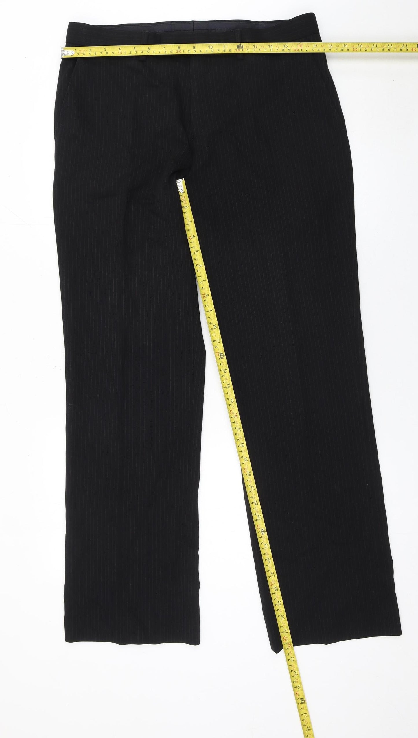River Island Men's Black Pinstripe Dress Trousers 34L Smart Workwear