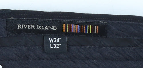 River Island Men's Black Pinstripe Dress Trousers 34L Smart Workwear