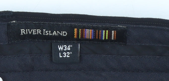 River Island Men's Black Pinstripe Dress Trousers 34L Smart Workwear