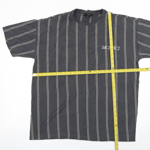 New Look Men’s Black Striped Cotton T-Shirt M Classic Crew Neck