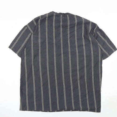 New Look Men’s Black Striped Cotton T-Shirt M Classic Crew Neck