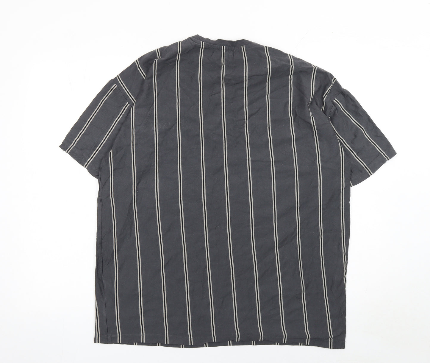 New Look Men’s Black Striped Cotton T-Shirt M Classic Crew Neck