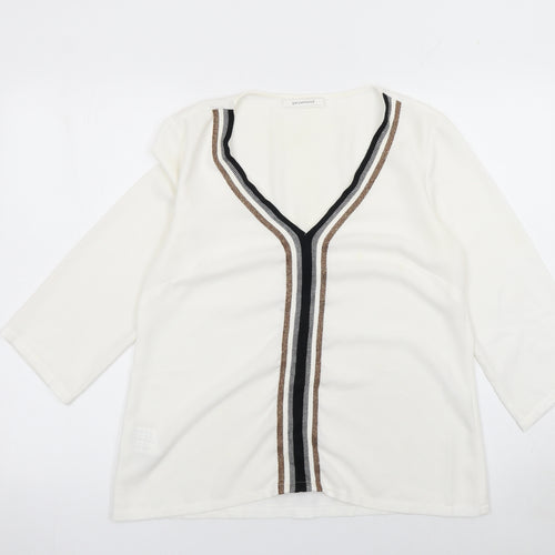 Promod Women Ivory V-Neck 3/4 Sleeve Blouse Size 10