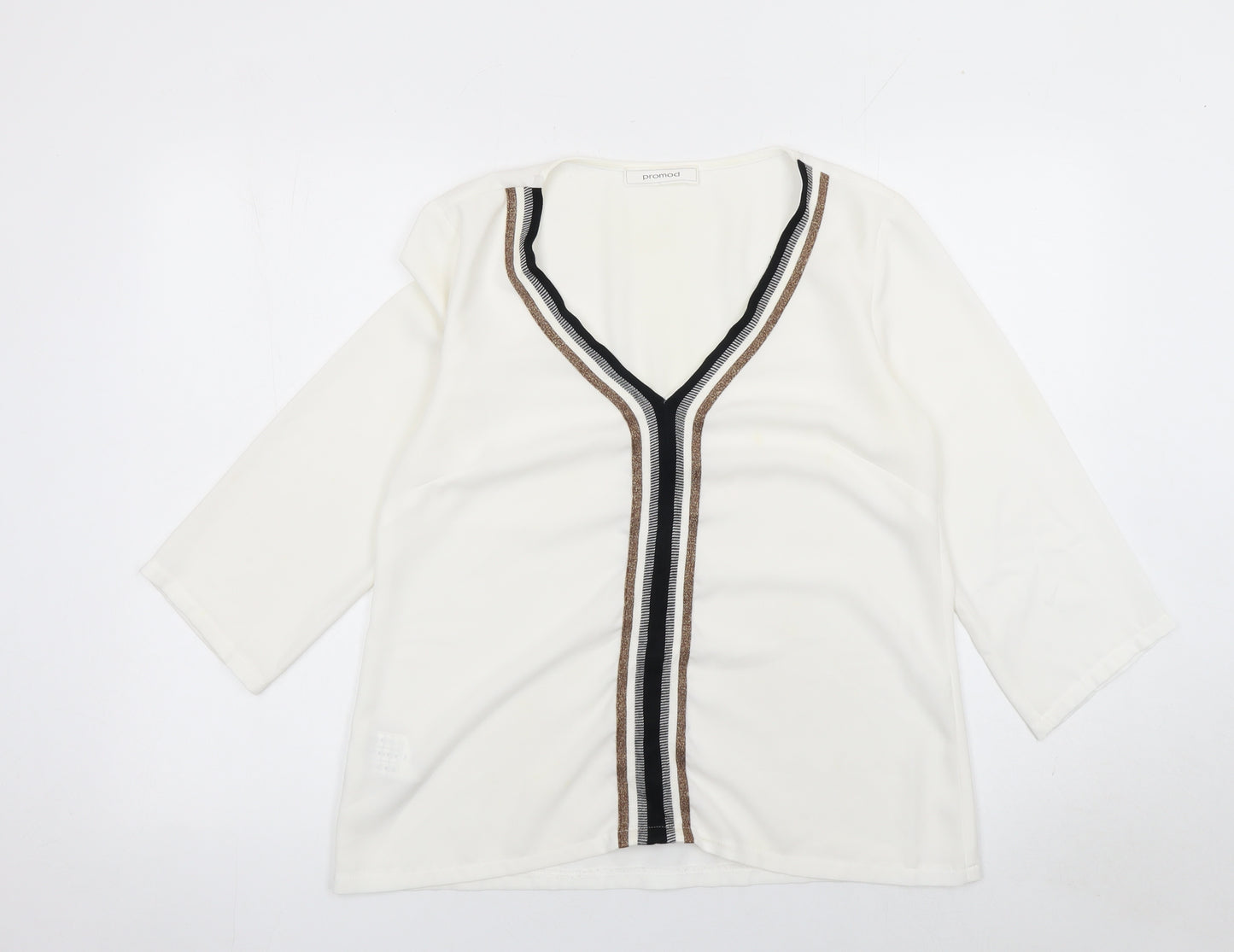 Promod Women Ivory V-Neck 3/4 Sleeve Blouse Size 10