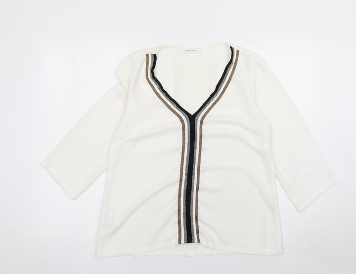 Promod Women Ivory V-Neck 3/4 Sleeve Blouse Size 10
