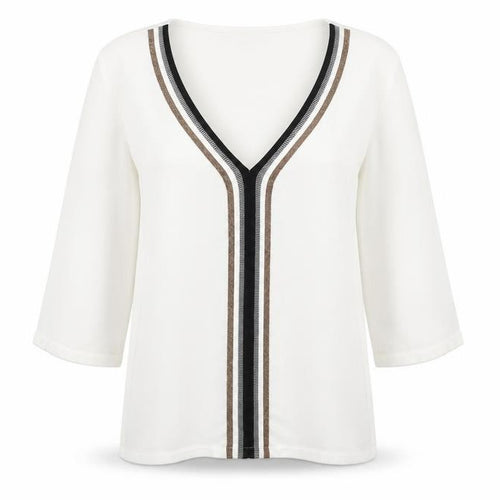 Promod Women Ivory V-Neck 3/4 Sleeve Blouse Size 10
