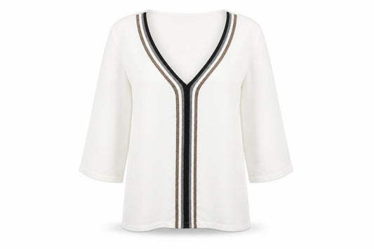 Front view of Promod Women Ivory V-Neck 3/4 Sleeve Blouse, size 10