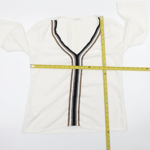 Promod Women Ivory V-Neck 3/4 Sleeve Blouse Size 10
