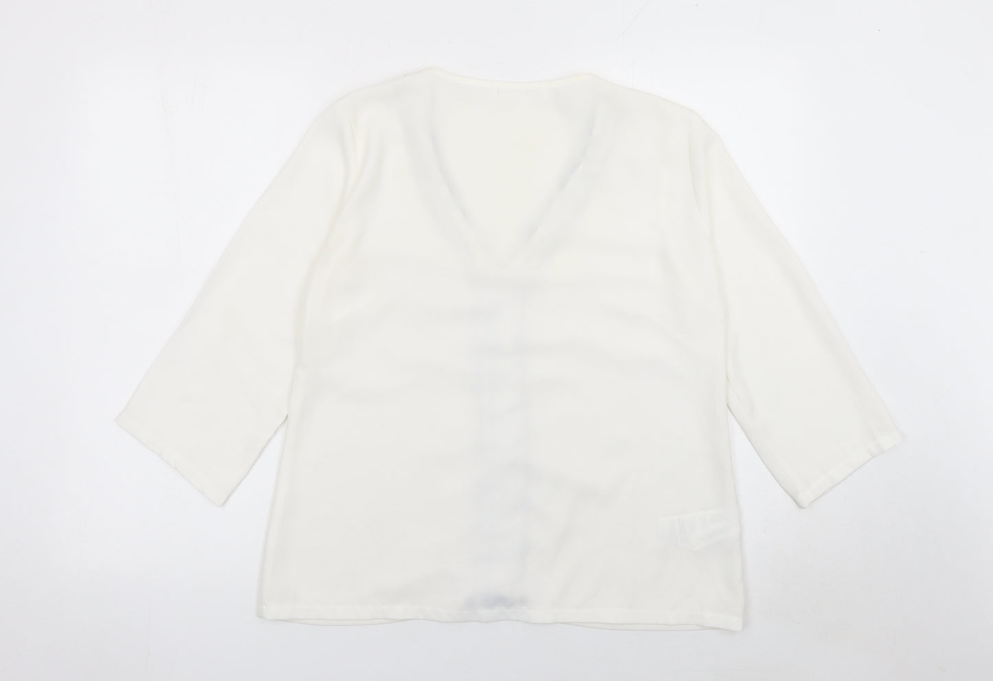 Promod Women Ivory V-Neck 3/4 Sleeve Blouse Size 10