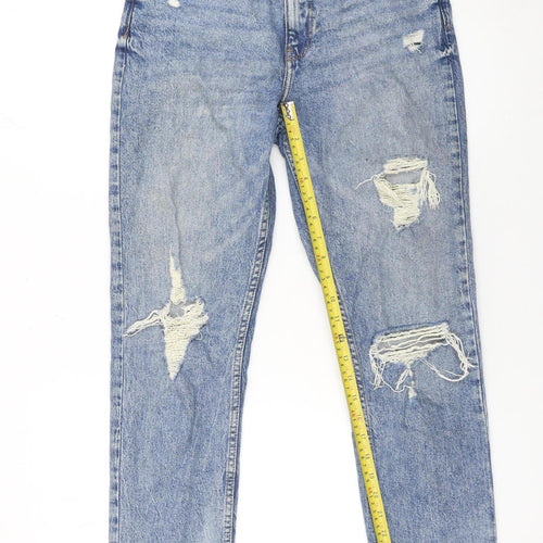 Primark Women Blue Size 8 High Rise Distressed Straight Jeans
