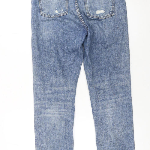 Primark Women Blue Size 8 High Rise Distressed Straight Jeans
