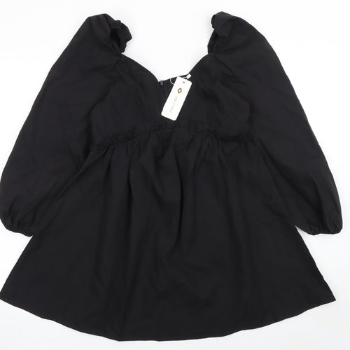 I Saw It First Women Black Short A-Line Puff Sleeve Dress Size 10