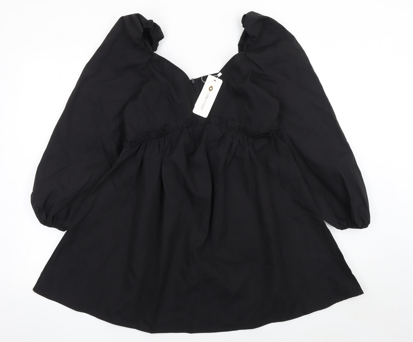 I Saw It First Women Black Short A-Line Puff Sleeve Dress Size 10