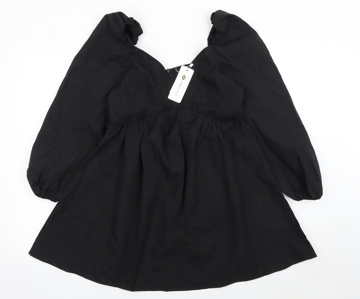 I Saw It First Women Black Short A-Line Puff Sleeve Dress Size 10