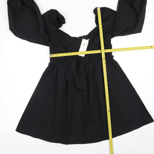 I Saw It First Women Black Short A-Line Puff Sleeve Dress Size 10