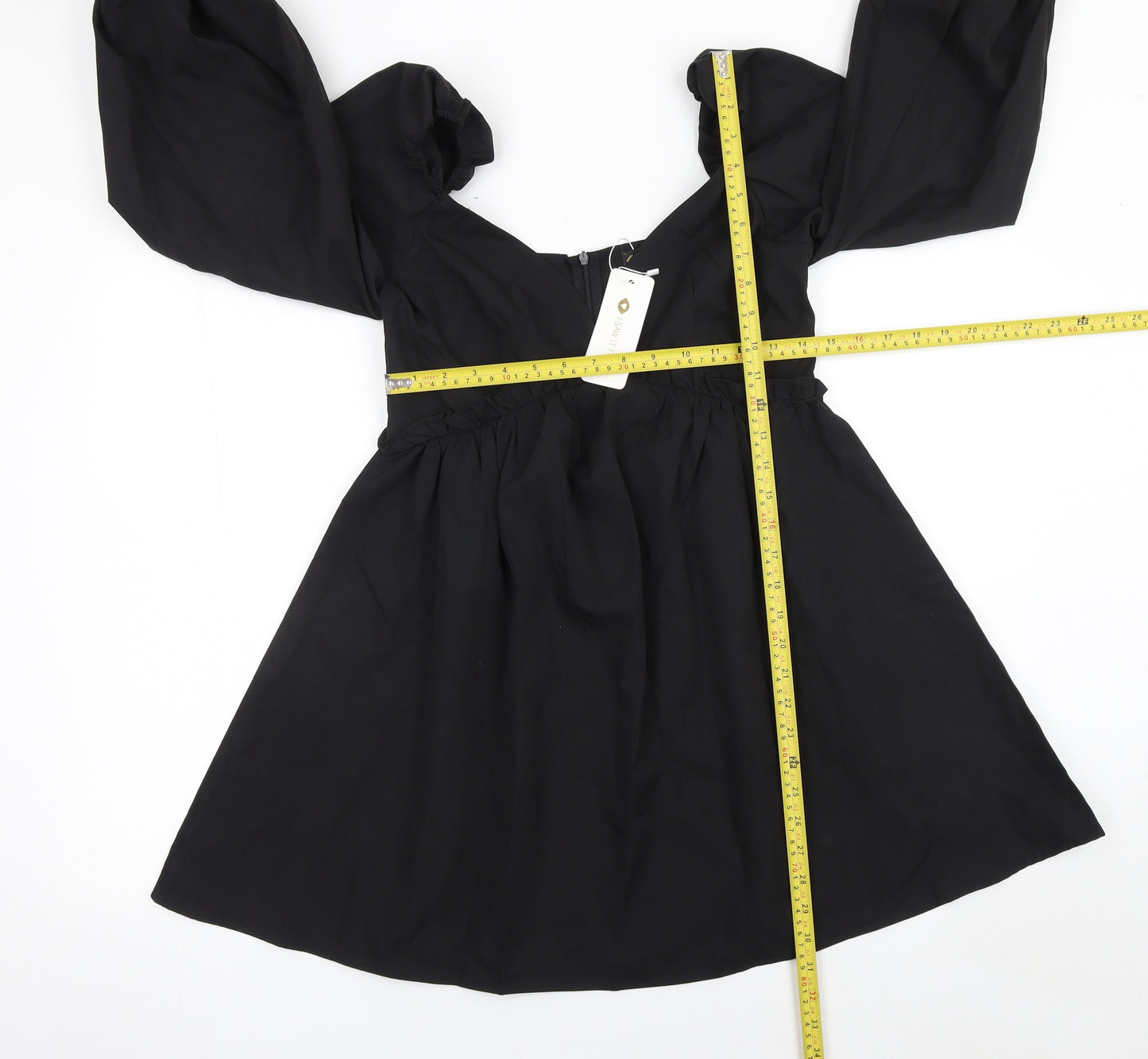 I Saw It First Women Black Short A-Line Puff Sleeve Dress Size 10