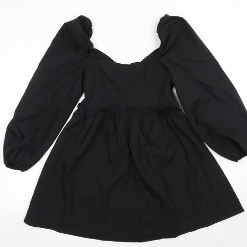 I Saw It First Women Black Short A-Line Puff Sleeve Dress Size 10