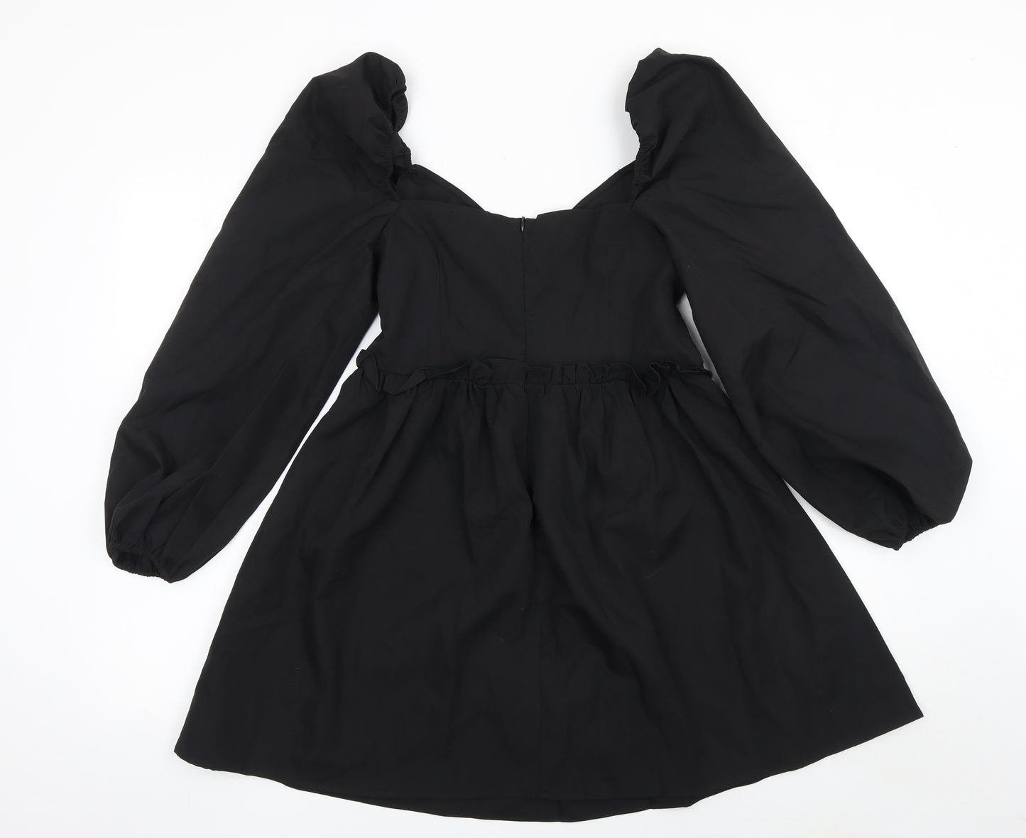 I Saw It First Women Black Short A-Line Puff Sleeve Dress Size 10