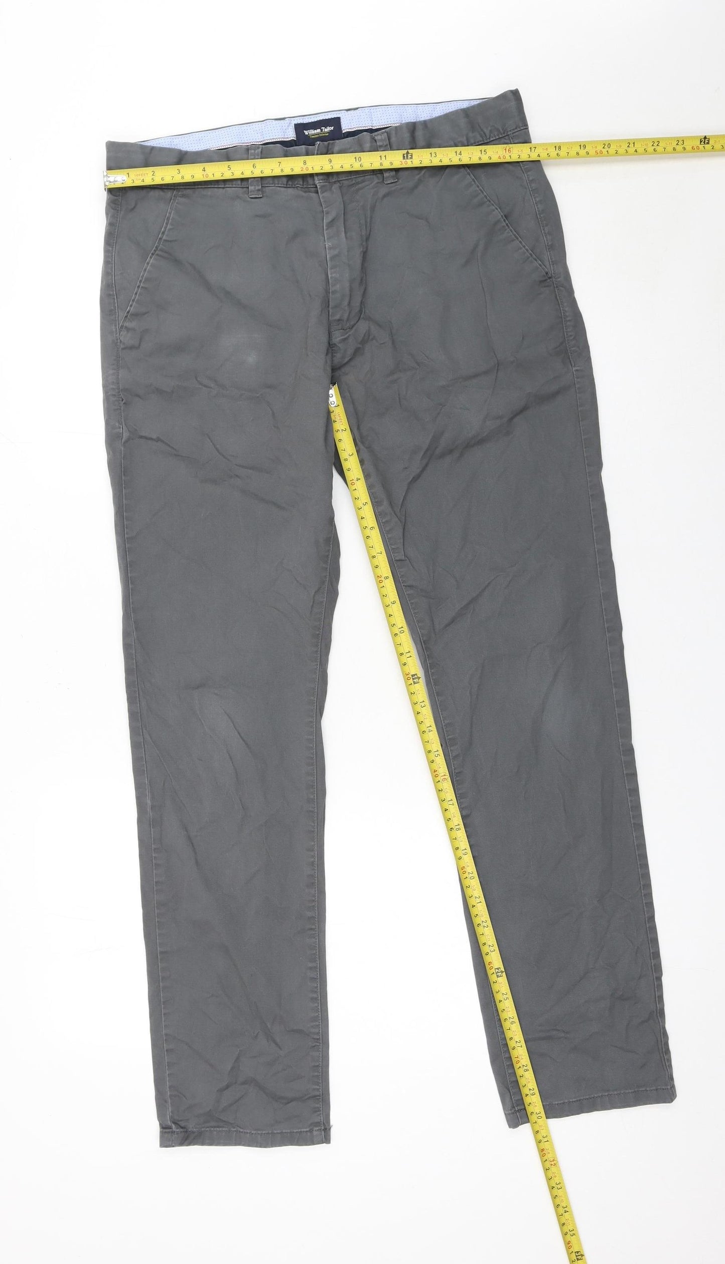 William Tailor Men's Grey 34x32 Chino Trousers Cotton Stretch