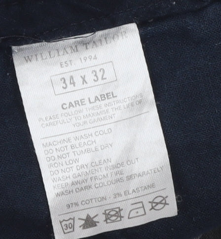 William Tailor Men's Grey 34x32 Chino Trousers Cotton Stretch