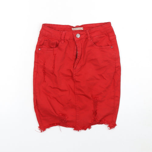 Mybestiny Women's Red Cotton Stretch Denim Pencil Skirt Size 10