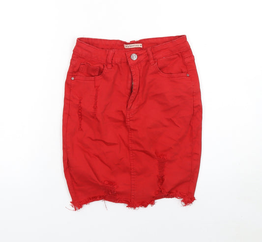 Mybestiny Women's Red Cotton Stretch Denim Pencil Skirt Size 10