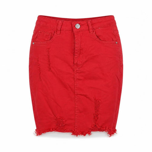 Mybestiny Women's Red Cotton Stretch Denim Pencil Skirt Size 10