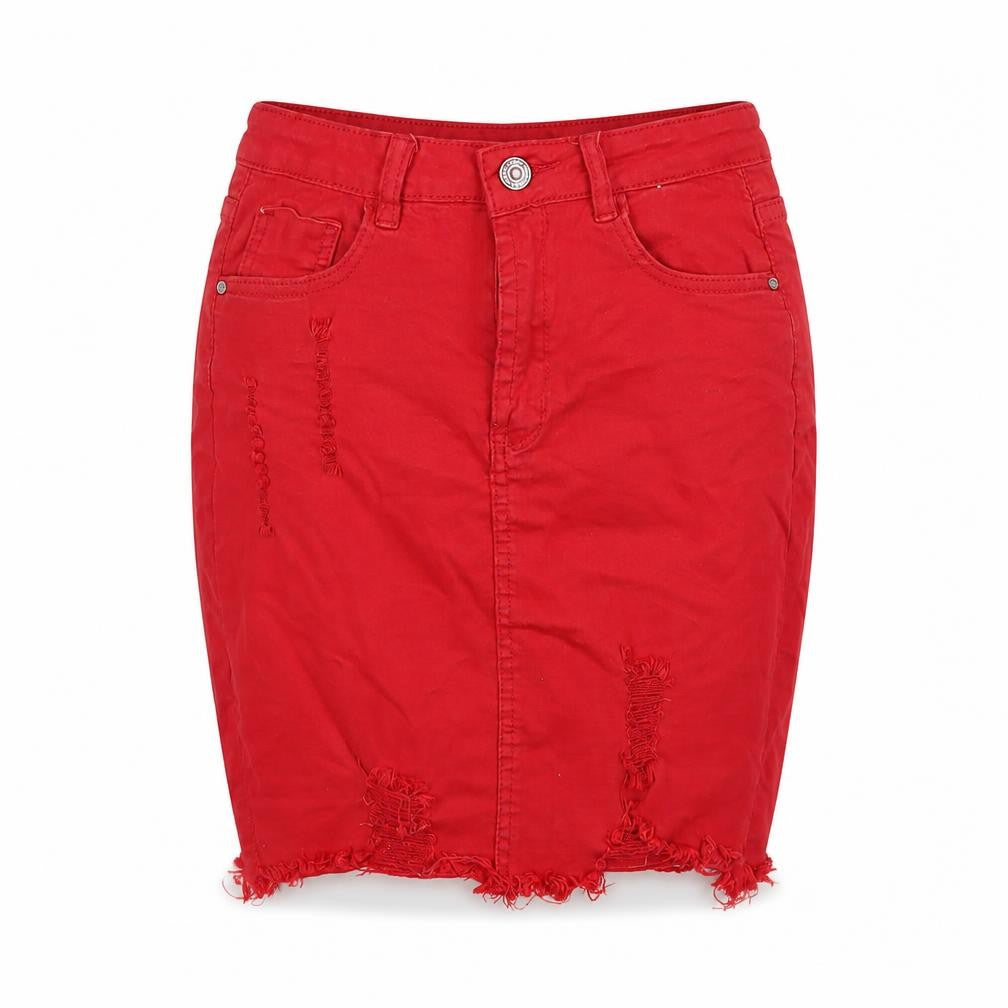 Mybestiny Women's Red Cotton Stretch Denim Pencil Skirt Size 10