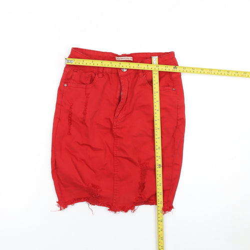 Mybestiny Women's Red Cotton Stretch Denim Pencil Skirt Size 10