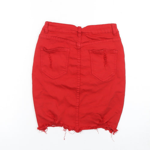 Mybestiny Women's Red Cotton Stretch Denim Pencil Skirt Size 10