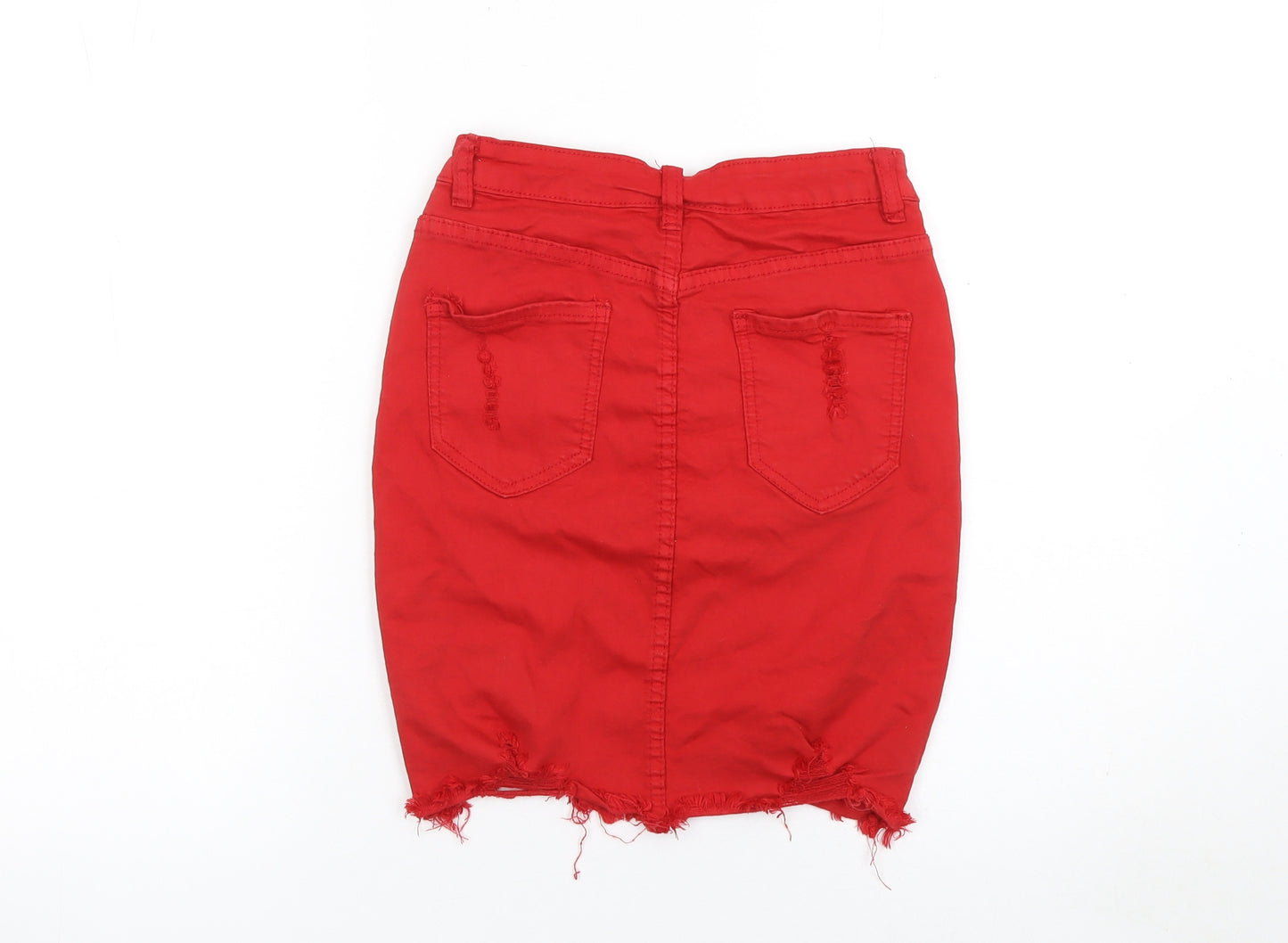 Mybestiny Women's Red Cotton Stretch Denim Pencil Skirt Size 10