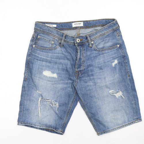 Jack & Jones Mens Blue Denim Distressed Shorts Size M