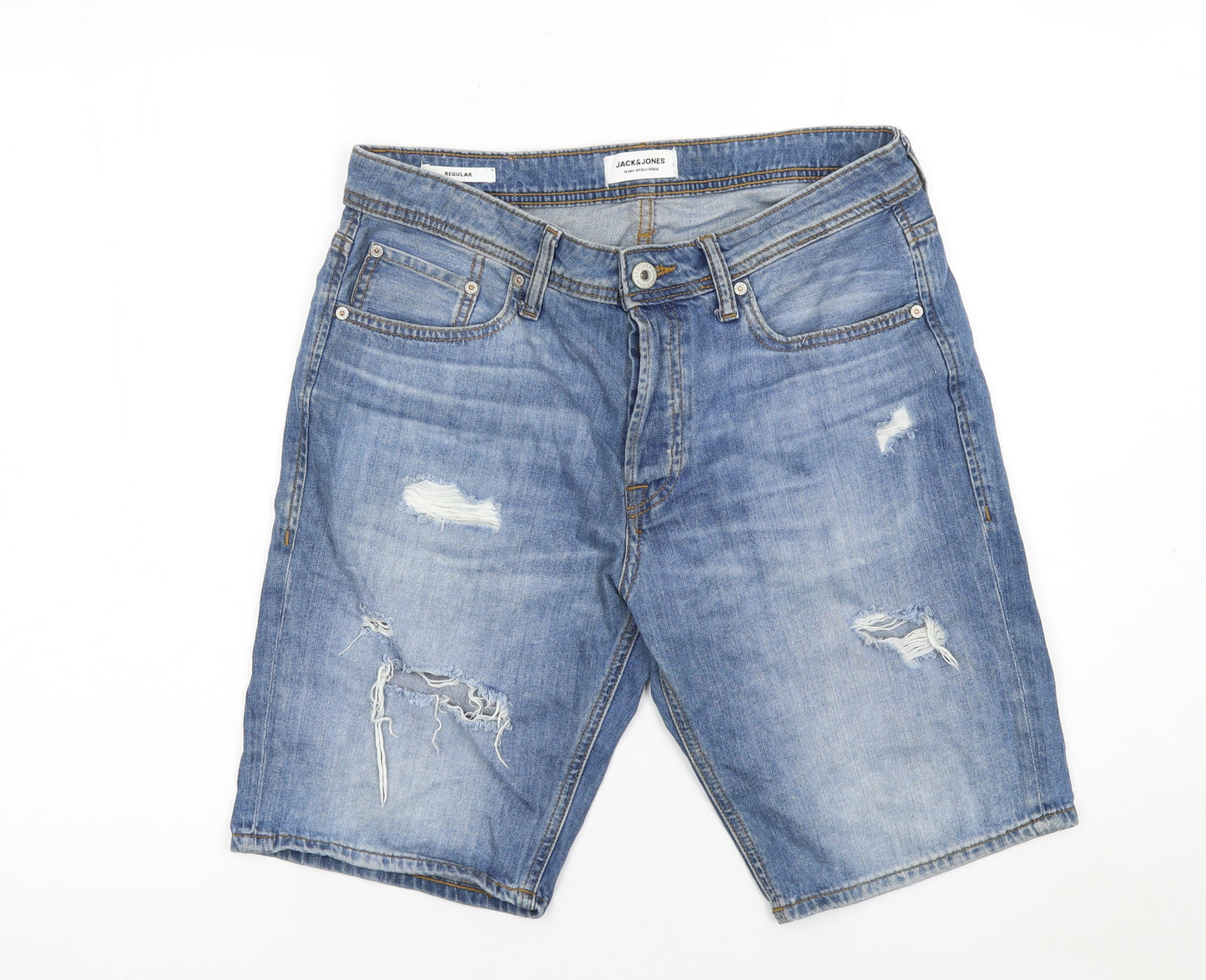 Jack & Jones Mens Blue Denim Distressed Shorts Size M