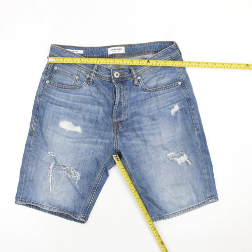 Jack & Jones Mens Blue Denim Distressed Shorts Size M