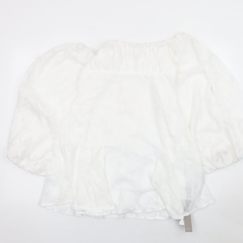 Missguided Women White Off Shoulder Puff Sleeve Short Dress M