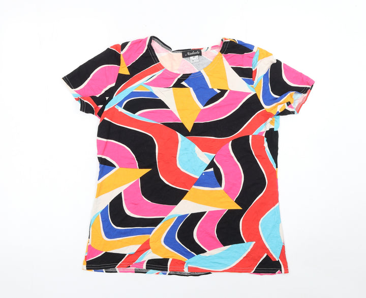 Natali Women's Multicoloured Geometric Short Sleeve Viscose T-Shirt Size 16
