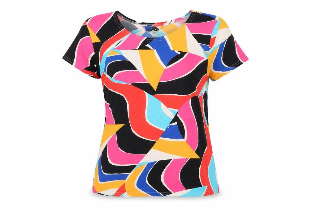 Natali Women's Multicoloured Geometric Short Sleeve Viscose T-Shirt Size 16