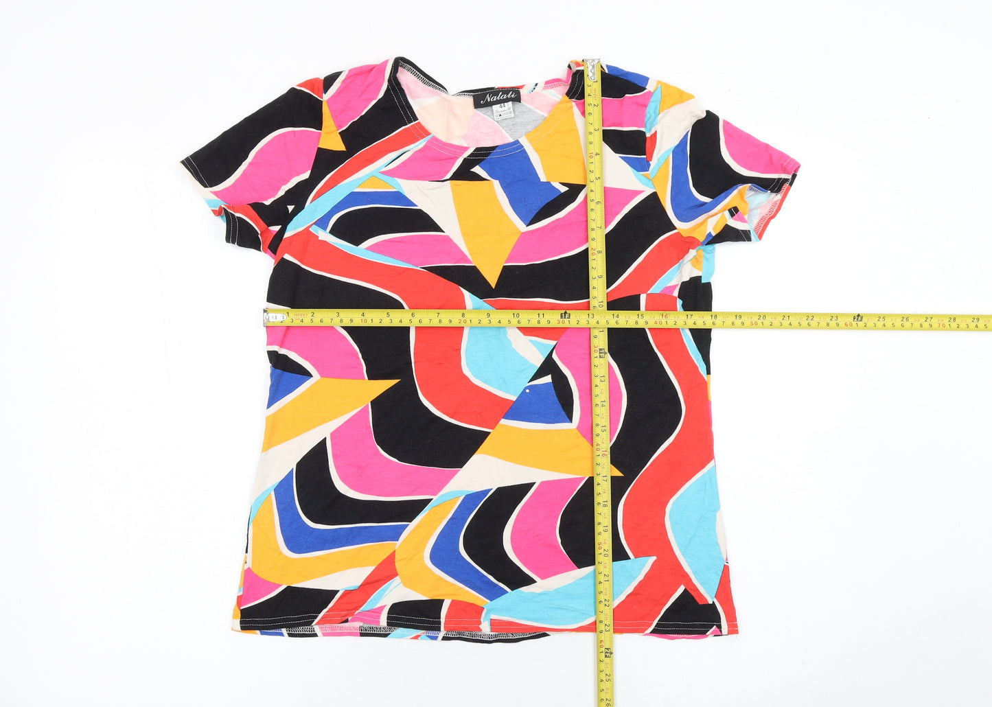 Natali Women's Multicoloured Geometric Short Sleeve Viscose T-Shirt Size 16