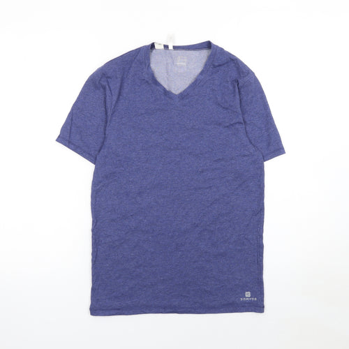 Decathlon Women Blue V-Neck Sports T-Shirt XS Lightweight Gym Top