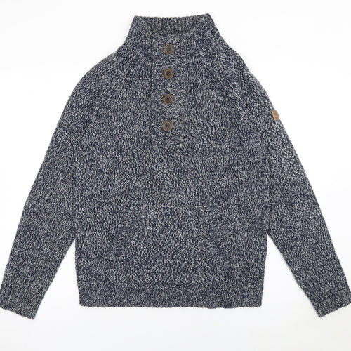 Smith & Jones Men Blue Chunky Henley Knit Jumper Size S