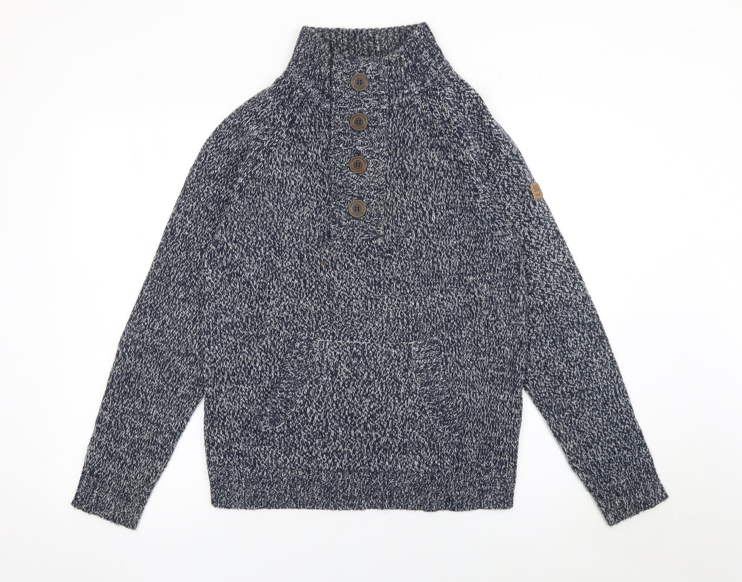 Smith & Jones Men Blue Chunky Henley Knit Jumper Size S