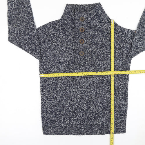 Smith & Jones Men Blue Chunky Henley Knit Jumper Size S