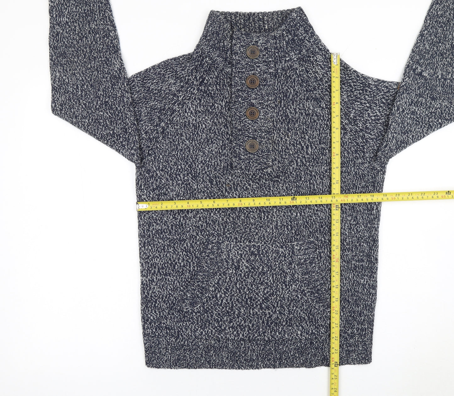 Smith & Jones Men Blue Chunky Henley Knit Jumper Size S