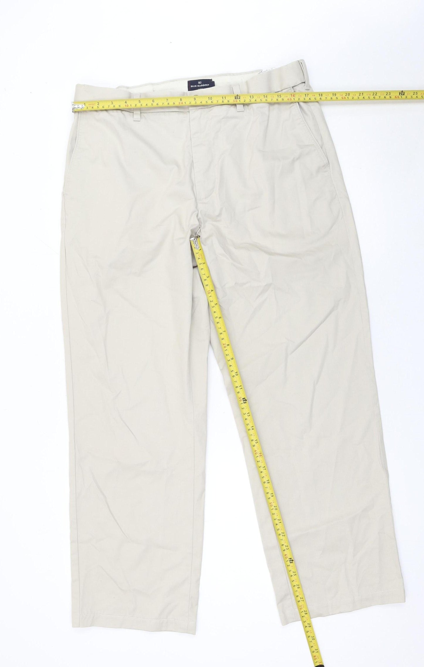 Marks and Spencer Men Beige Chino Trousers 36W 31L Cotton Stain Repellent