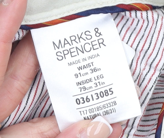 Marks and Spencer Men Beige Chino Trousers 36W 31L Cotton Stain Repellent