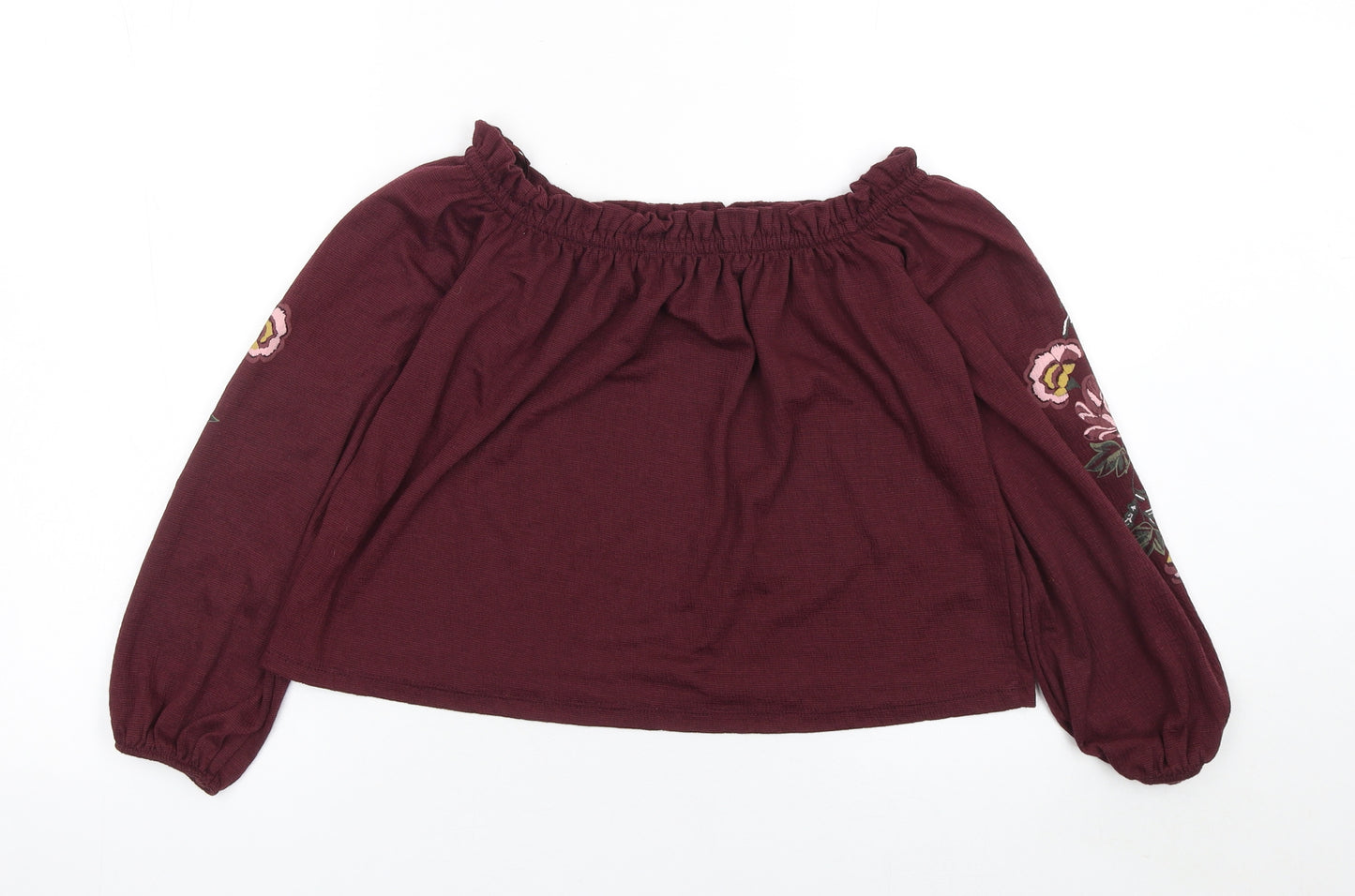 Bershka Womens Red Embroidered Off Shoulder Boho Blouse Size XS