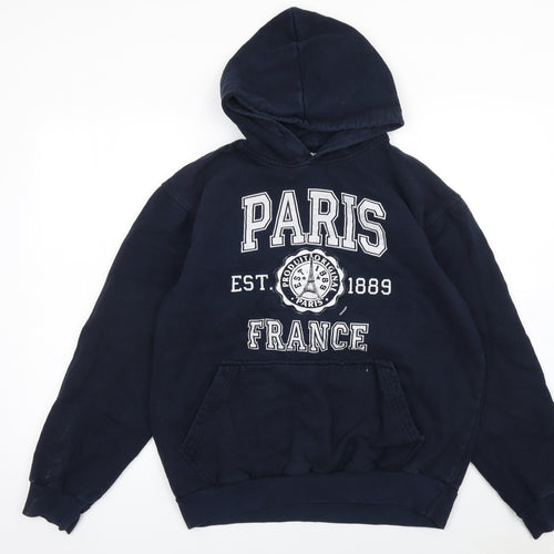 Paris Produit Original Navy Cotton Pullover Hoodie Women L Casual