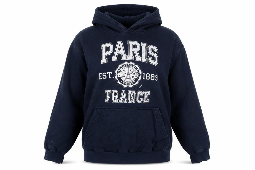 Paris Produit Original Navy Cotton Pullover Hoodie Women L Casual