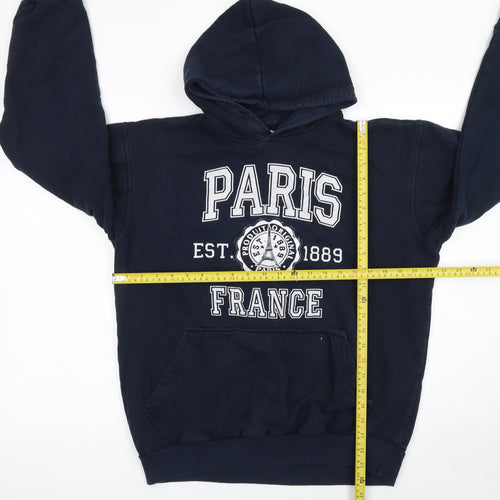 Paris Produit Original Navy Cotton Pullover Hoodie Women L Casual